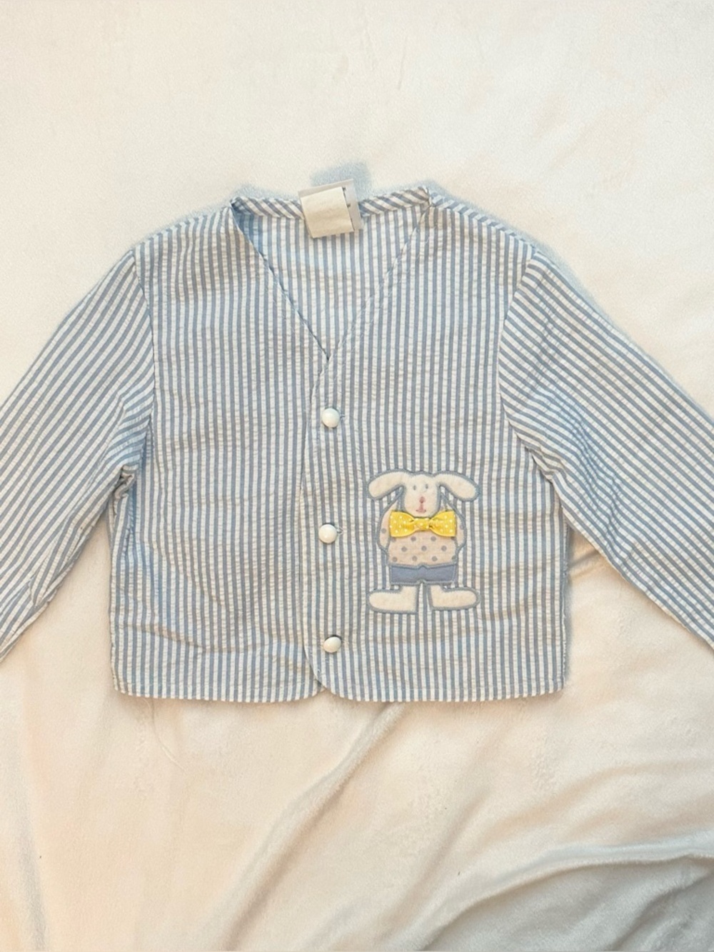 Vintage Ruth Scharf Seersucker Easter Bunny Rabbit Blue Baby Jacket Boy 24M